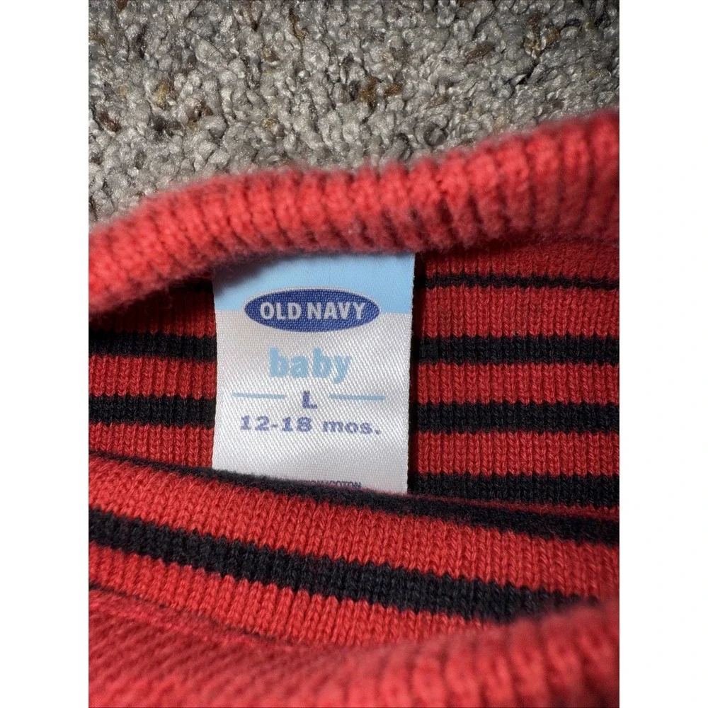 Vintage Old Navy Sweater 12-18 Month Red/black‎ Striped Crewneck Pullover Retro